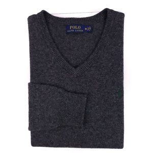 Polo Ralph Lauren Medium Sweater Gray V Neck Wool